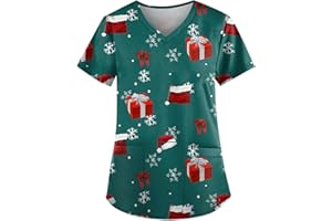 Saymany Weihnachts Kasack Damen Pflege Kurzarm V-Neck Motiv Medizin Pflegebekleidung Mit Taschen Lässig Locker Weihnachtsoutfit Kostüm Arbeitskleidung Altenpflege Damen Günstig