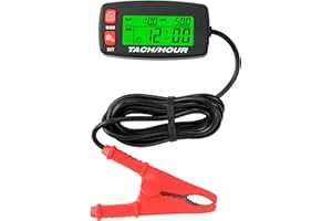 Runleader Digitaler Drehzahlmesser/Betriebsstundenzähler mit Krokodilklemme, Wartungserinnerung für Gartentraktor, Generator, Motorrad, Außenbordmotor, Kettensäge usw.