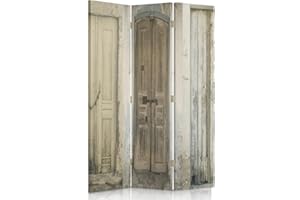 FEEBY Il paravento stampato su telo,il divisorio decorativo per locali, bilaterale, a 3 parti, 360° (110x180 cm), PORTE, COSTRUZIONE, RUSTICO, MARRONE
