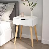 Device Bas with BROWN ART SHOPPEE Nightstands End Side Table with Drawer and Solid Wood Legs, Bedside Table for Bedrooms, Mid