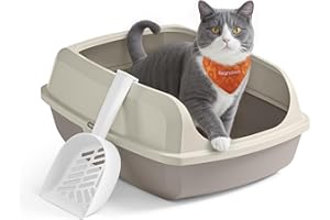 Feandrea Caja Arenero con Bordes Altos, Tamaño XL, Abierta, con Pala, para Gatitos y Gatos Grandes, Beige Capuchino PPT009LH01