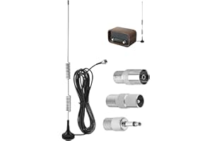 QAUM DAB Radio Aerial for HIFI System Indoor FM Radios Antenna with 3M Extension Cable Digital & Magnetic Base for 75 Ohm Tuner Stereo Amplifier TV AV Audio Vedio Home Cinema Systems Receiver