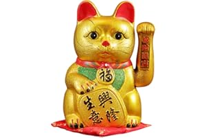 XIZHI Lucky Fortune Cat Lucky Cat con Brazo agitando Dorado Chino Feng Shui Deoration Lindo Gato para Oficina en casa 23cm