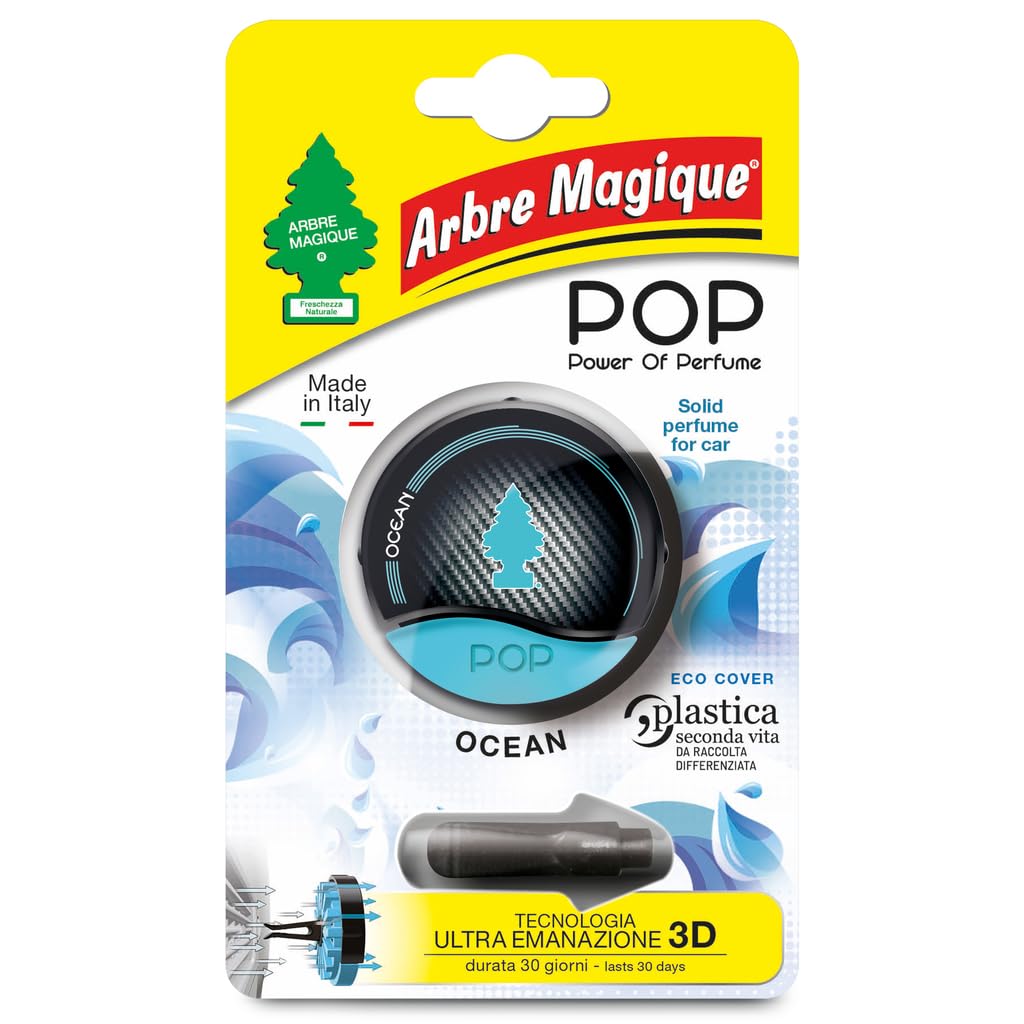 Arbre Magique POP, Profumatore Auto Solido, Fragranza Ocean, Profumazione Delicata e Fresca, Durata Fino a 30 Giorni, Design Italiano, Confezione da 1 Pezzo