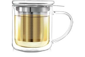 Théière à tasse unique Teabloom (240 ml) - Tasse en verre à double paroi avec panier infuseur et couvercle pour infusion, tasse à thé Solista