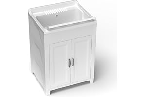 Adventa Meuble lavabo en résine de polypropylène, Facile à Monter, bac résistant aux acides d'usage Courant, buanderie, Garage, extérieur, 60 L x 50 P x 85 H cm, Blanc, 85 x 60 x 50 cm