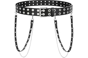 LEACOOLKEY Podwójny pasek z nitami, punkowy pasek, pasek z nitami, pasek hip hop, spódnica dla kobiet