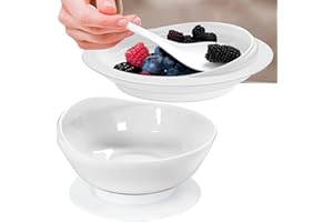 MOSKESON Spill Proof Scoop Plate and Bowl with Non-Skid Suction Base, Adaptive Self-Feeding Dinnerware for Elderly and Disabled(White)