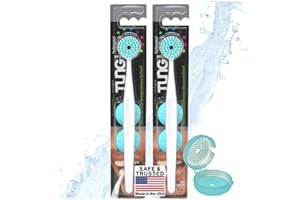 PEAK ESSENTIALS THE ORIGINAL TUNG BRUSH Peak Essentials Szczotka do tungu z nasadkami, środek do czyszczenia języka dla dorosłych, skrobaczka do języka, nieświeży oddech i cuchnący oddech, eliminator zapachu ust, wyprodukowana w Ameryce (2 opakowania z nasadką)