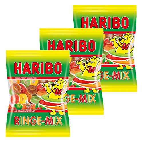 Haribo Ringe Mix, 3er Pack, Gummibärchen, Weingummi, Fruchtgummi, Im Beutel, Tüte, 200 g