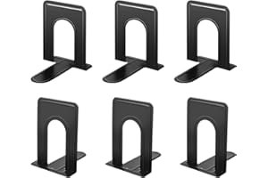 JIKIOU Heavy Duty Metal Bookends Holder for Shelves, Anti-slip Base, Black, Great for Library, Office, Home, School, 3 Pairs