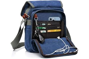 CHEREEKI Canvas Bag, Shoulder Bag Messenger Bag with Multiple Pockets (Hold 10 inch Tablet, iPad, Kindle)