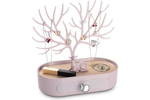 penobon Arbre Porte Bijoux avec Tiroirs, Support Présentoir à Bijoux pour Boucles D'oreilles, Colliers, Bracelets et Bagues, Plastiques, Poignée Plaquée Argent