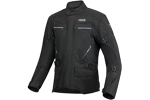 CURVE Chaqueta moto Boron Waterproof, Negra, Impermeable, Espaldera EVA, Protecciones hombros y codos Nivel 2, Adultos, Hombre, Mujer, todas las estaciones, clase A, CE