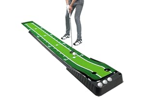Asgens Golf Putting Trainer (3 balles gratuites), Tapis de Golf en Gazon Bicolore avec Piste de Retour d'épaississement de la Balle et Fonction Automatique