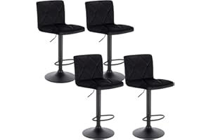 Lestarain 4 Sets Bar Stools Breakfast Dining Stools with Chrome Footrest and Base Swivel Gas Lift Elegant Flannel + Black Matte Simple Bar Stool,Black