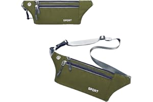ProBytes BumBag - Running 3 Zipper Waist Bag, Adjustable Belt/Strap, Secure Buckle, Headphone Outlet, Waterproof, Money/Document Pouch, Outdoor, Camping, Travel, Sports, Cycling, Unisex - Olive Green
