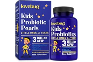 Lovebug Probiotics for Kids - Probiotic Chewables with Prebiotics Aged 4+, Constipation, Digestive & Immune Support Supplement, Sugar-Free, 60 Pearls