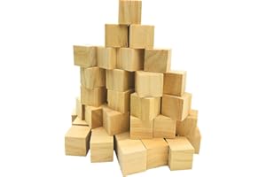 Fycooler Small Wooden Cubes Wood Carving Kit - Natural Unfinished Pine Wood Blocks - Kids Educational Cubes for DIY, Art & Crafts, Puzzles, Numbers - 35pcs - 3x3x3cm/1.18 x1.18 x1.18 inch