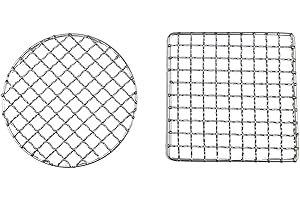 Sarini Lot de 2 grilles de Cuisson en Acier Inoxydable pour Barbecue, Grille de feu de Camp carrée et Ronde pour Camping, randonnée, pêche, Cuisine en Plein air