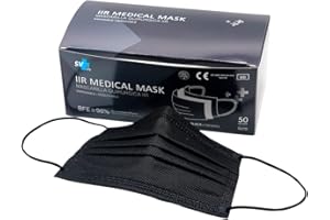 SV LIFE 50 Mascarillas Quirúrgicas Negras Homologadas CE | 3 capas, tipo IIR, uso Médico | desechable – no Reutilizable, tamaño Adulto, envío desde España