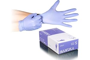 HANSKA 100 Guantes desechables de nitrilo morado, sin polvo, desechables, no estériles, base de goma, aptos para ámbitos médicos, manipulación de alimentos (100, S)