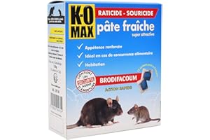 K - O MAX K-OMAX - Raticide Souricide - Pâte Brodifacoum - Contre les Rats & Souris - Habitation & Cuisine - Sans odeur - Apétence renforcée - Prêt à l'emploi - Action rapide et radicale - 150 g