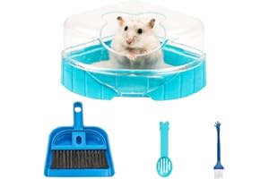 REYSHIN Set de bain de sable pour hamster, hamster, toilettes d'angle avec toit, hamster, toilettes, hamster, salle de bain, baignoire, pelle à sable et mini balai pour hamster, gerbille, souris (bleu)