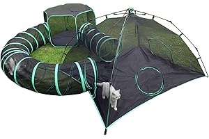Pawtenda Aire de jeu 4 en 1 pour chat pour l'extérieur, enclos portable et pliable, cage de jeu et parc pour animaux de compagnie, avec 2 tentes et 2 tunnels