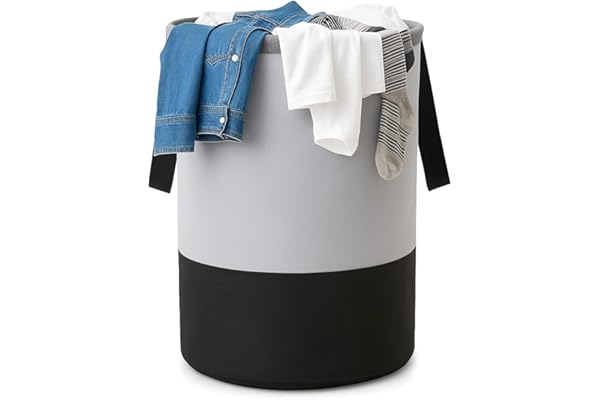 GLUN Round Laundry Bag, Gray & Black Foldable Waterproof 45 Liter Capacity, Non-Woven Toys & Cloth Storage Bag Pack Of 1