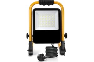 Aigostar 50W LED Work Light 240V, Job Site Light 4500LM, Plug in Folding Floodlight with 5.9ft Cord, IP65 Waterproof Floodlights Outdoor, 6500K Construction Light, Portable Workman Lamp for Workshop