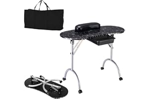 RELAX4LIFE Portable Manicure Nail Table, Folding Nail Technician Table Beauty Salon Desk with Drawer, Sponge & Carry Bag on Wheels, Professional Manicure Workstation Art Desk (Black)