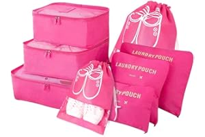 Vicloon kostki do pakowania, organizer podróżny do torby, do pakowania bagażu, z torbą na buty, na ubrania, 8 szt., róża, L,