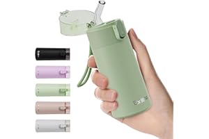 Exllena Small Water Bottle 150ml with Straw – Small Flask with One-Hand Open Design, Leak-Proof Locking Lid, 4-6 Hours Hot/Cold Retention and Portable for Coffee, Milk, or Any Beverage(Mint)