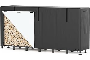 Himimi Estante para Leña de Exterior Ajustable con Funda Impermeable, 235 x 25 x 116 cm, Capacidad de Carga 1134 kg