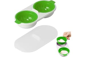 MEETTIKEY Double Egg Boiler, Microwave Egg Poacher 2 Cups Design Non-Stick Lids Portable Egg Poachers, Mold Poached Egg Maker for Ovens Breakfast Cooking Kitchen Steamed Poached Egg Gadget (Green)