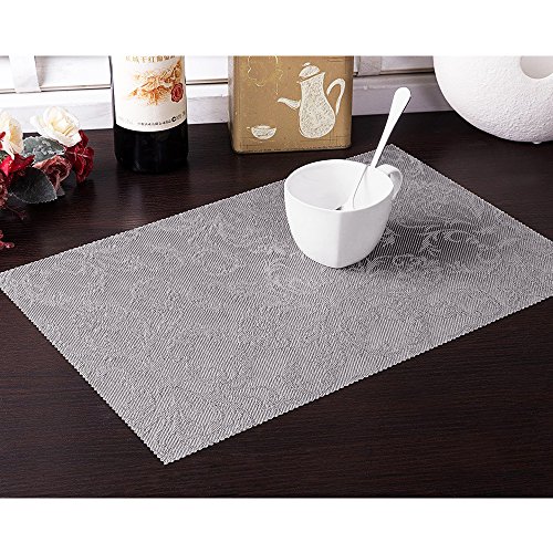 Tischsets (6er Set) – Soriace® Sets Tabellenplatzmatten Abendessen waschbare Kunststoff Vinyl platzsets / tischläufer, 45 * 30cm, Gray - 3