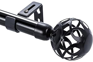 TUTJEN Black Curtain Poles For Eyelet Curtains,Metal Hollow Ball Finials Extendable Curtain Pole Set 78-192cm Curtain Rod, 2.5cm Diameter Single Heavy Duty Curtain Rail With Adjustable Brackets