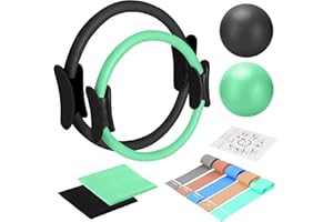 TOPZGLEEY Pilates Ring and Ball Set with Resistance Bands - Pilates Equipment for Home Workout - 14'' & 12'' Pilates Rings, 2 Pilates Balls, 5 Resistance Bands for Toning Arms, Thighs/Legs & Core