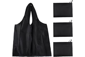 APOMOONS 3 Piezas Bolsa Compra Plegable Negro, 50x 48cm Bolsa de Tela para Compras Reutilizables Ecológicas Lavable Impermeable para Compras Casa Viajes Acampar al Aire Libre
