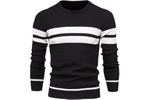 LUVCES Maglione Uomo Invernale Casual Color Block Manica Lunga Pullover Tops Maglia Girocollo Indossare Tutti i Giorni Maglione a Righe Top