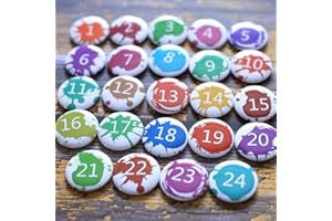 Duories 24 Adventskalender Zahlen Buttons Anstecker,Weihnachtskalender Adventskalenderzahlen Nummer Buttons für Kalender zum selber basteln Weihnachtskalendern-Jutesäckchen