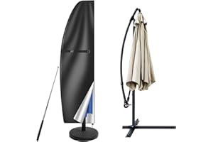 Teynewer Parasol Cover Waterproof, Cantilever Parasol Protective Cover with Telescopic Pole and Zipper Fit for 1 to 3 m Umbrella Patio Parasol Weatherproof UV-Anti Windproof (205x25x57/48cm)