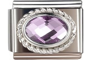 NOOFNO Birthstone Italian Bracelet Charms for Women, 9mm,Zircon, Birthday Gift