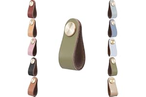 VOLESENI Leather Cabinet Knobs,4pcs Drawer Door Pulls Handles, Cupboard Cabinet Wardrobe Knobs, Anti-Collision Vintage Furniture Door Knobs for Kitchen Dresser