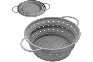 WEIZHIS Passoire Pliable en Silicone Ø 21 cm(Gris), Passoire cuisine pliable, Sans BPA, Pour Égoutter Pâtes, Légumes, Fruits et Légumineuses, Facile à Ranger, Idéale pour la Cuisine et le Camping