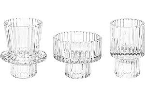 Doolitt Candle Holders Set of 3,Votive Glass Candle Stick Holders, Pillar Taper Decor Centerpiece for Table,Crystal Tea Light Candle Holders for Home Dinning Wedding Party Festival (Transparent)