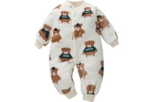Huttam Pyjama Bebe Garcon 0-18 Mois Hiver Chaud Surpyjama Polaire Bebe Fille Combinaison Épaisse Velours Grenouillère Animaux Body Manche Longue Ouverture Devant Avec Bouton