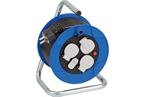Brennenstuhl Garant enrollacables con alargador de 15m, carga USB, 3 tomas de corriente (plástico especial, uso en interiores, fabricado en alemania) azul