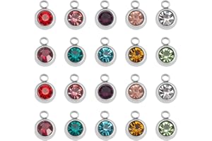 DICOSMETIC 60pcs 10 Couleurs Breloques en Strass en Acier Inoxydable Plat Rond Breloques Petits Breloques en Cristal Brillant pour Collier à Faire Soi-Même Fabrication de Bijoux, Trou: 1.5mm